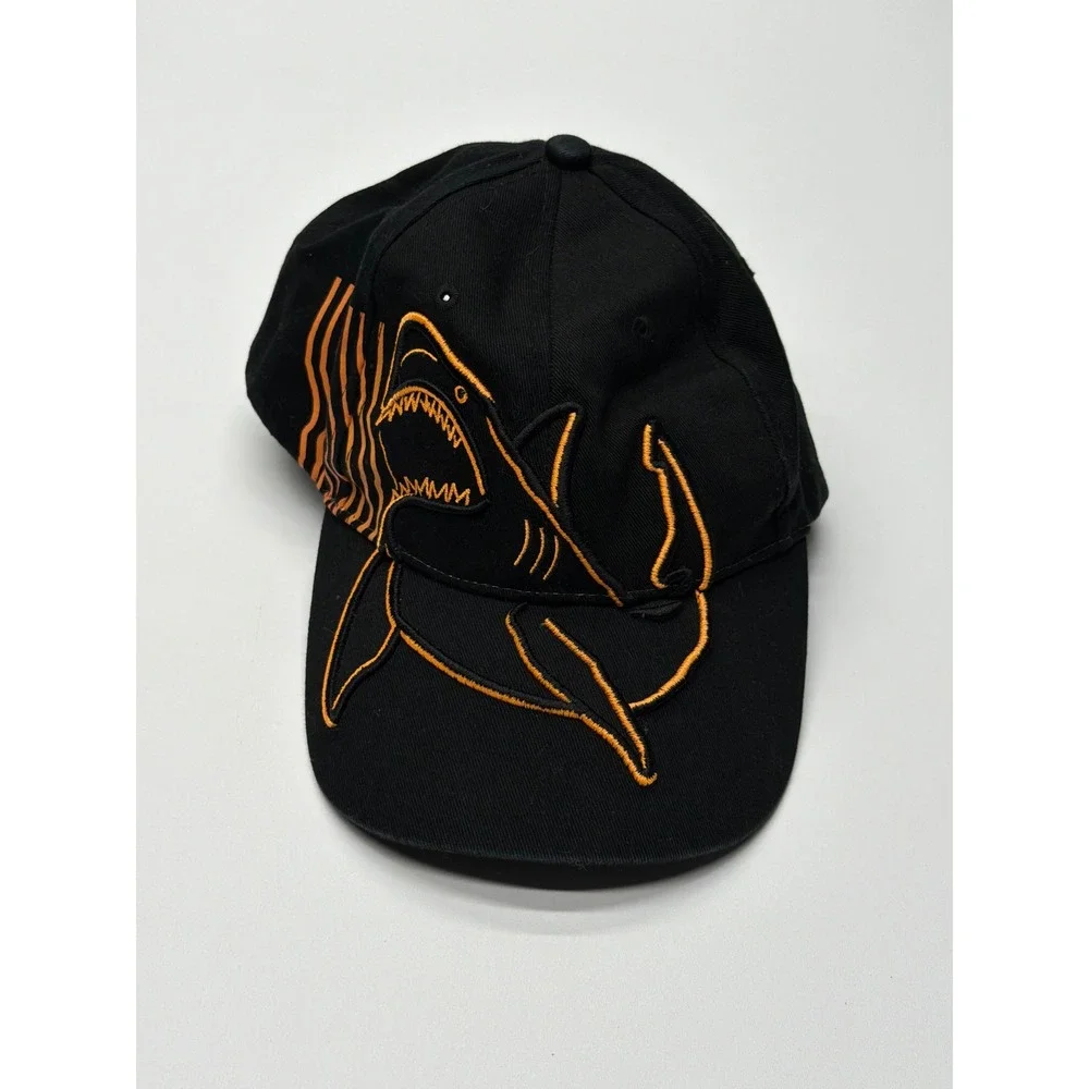 SeaWorld Shark Baseball Cap Black Orange Embroidered Youth Hat Adjustable Strap‎